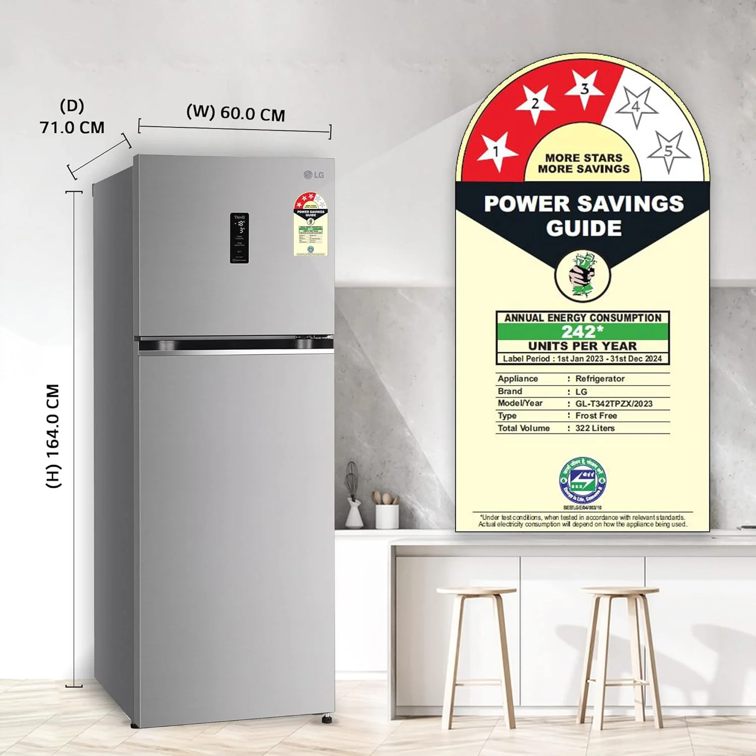 LG 322 L 3 Star Frost-Free Smart Inverter Wi-Fi Double Door Refrigerator Appliance (GL-T342TPZX, Shiny Steel, Convertible &amp; Door Cooling+) - Image 17