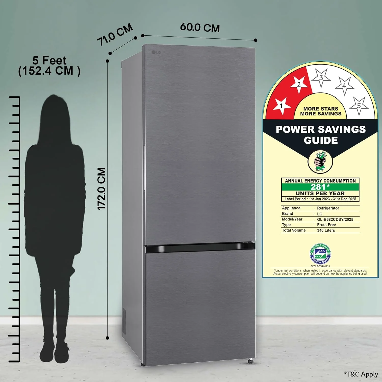 LG 340 L, 2 Star, Frost Free, Double Door, Smart Inverter Compressor, Bottom Freezer Refrigerator with DoorCooling+, AI ThinQ, Wi-Fi Convertible (GL-B382CDSY,Dazzle Steel, Express Freeze) - Image 9