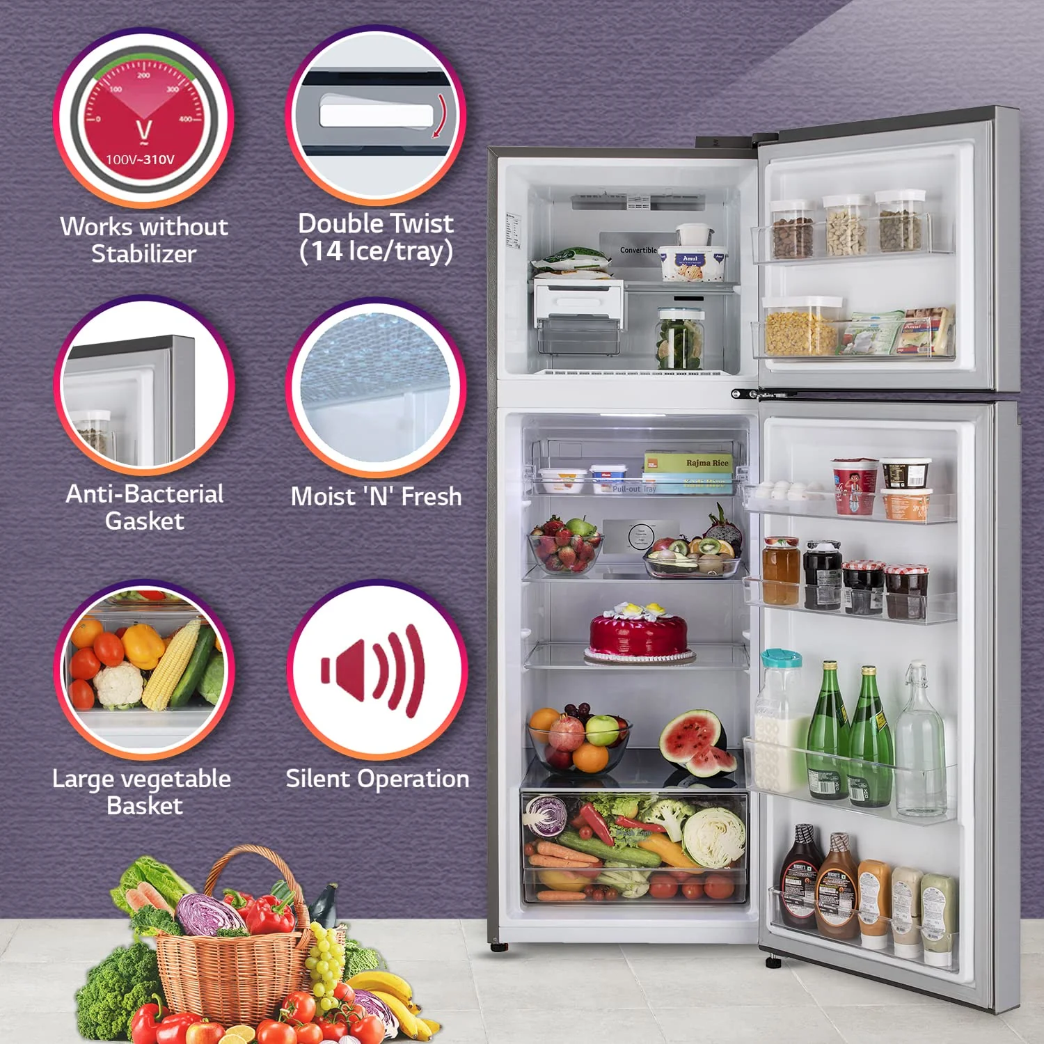 LG 343 L 2 Star Frost-Free Smart Inverter Double Door Refrigerator Appliance (GL-S382SPZY, Shiny Steel, Convertible &amp; Multi Air Flow Cooling, Gross Volume- 360 L) - Image 12