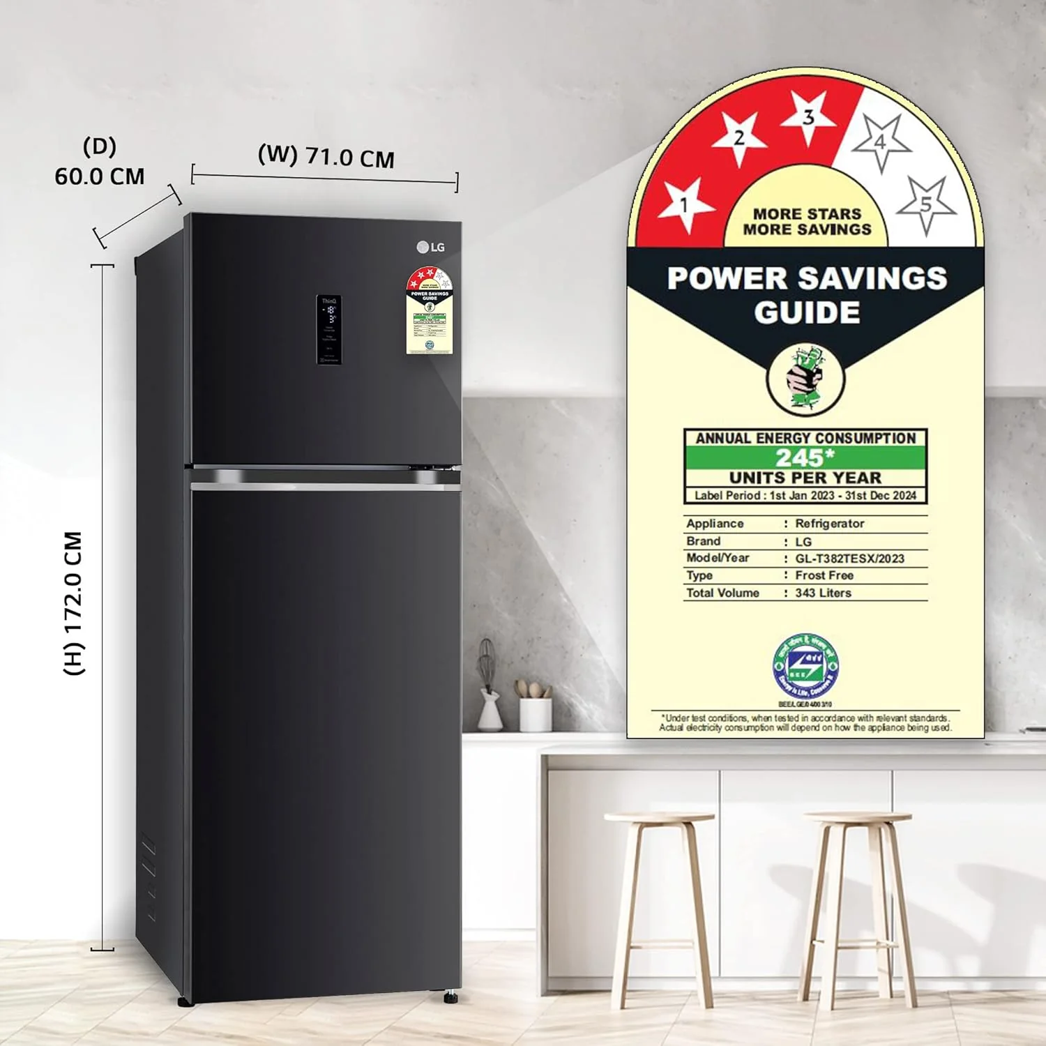 LG 343 L 3 Star Frost-Free Smart Inverter Compressor Wi-Fi Double Door Refrigerator Appliance (GL-T382TESX, Ebony Steel, Convertible With Door Cooling+, 2023 Model) - Image 14