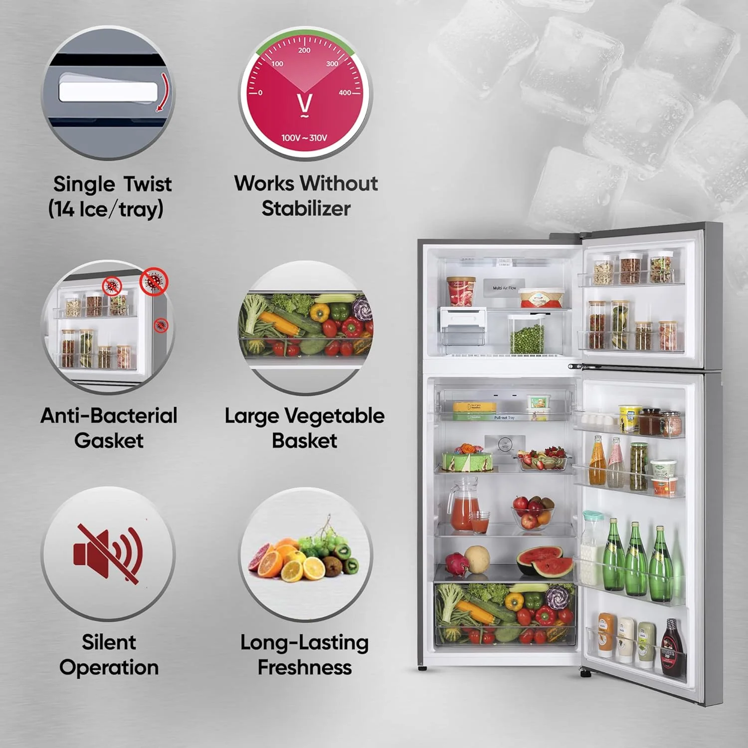 LG 380 L 2 Star Frost Free Smart Inverter Double Door Refrigerator Appliance (, GL-N412SDSY, Dazzle Steel, Express Freeze) - Image 6
