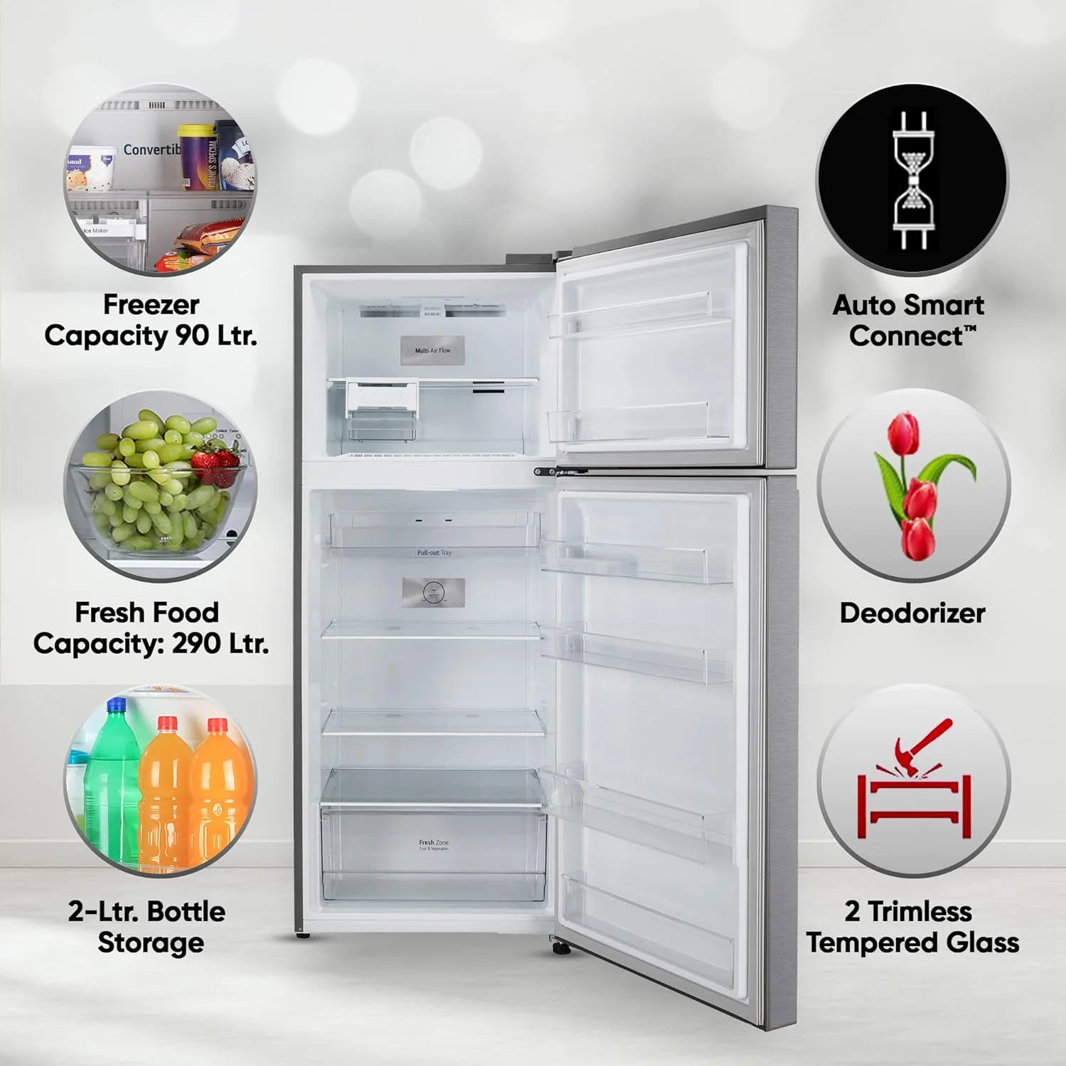LG 380 L 2 Star Frost Free Smart Inverter Double Door Refrigerator Appliance (, GL-N412SDSY, Dazzle Steel, Express Freeze) - Image 7