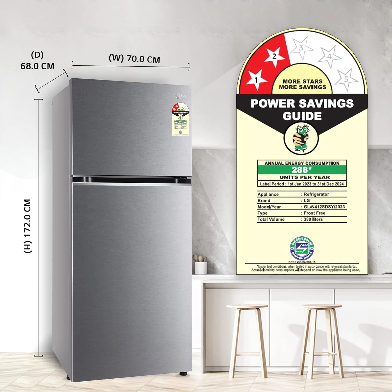 LG 380 L 2 Star Frost Free Smart Inverter Double Door Refrigerator Appliance (, GL-N412SDSY, Dazzle Steel, Express Freeze) - Image 8