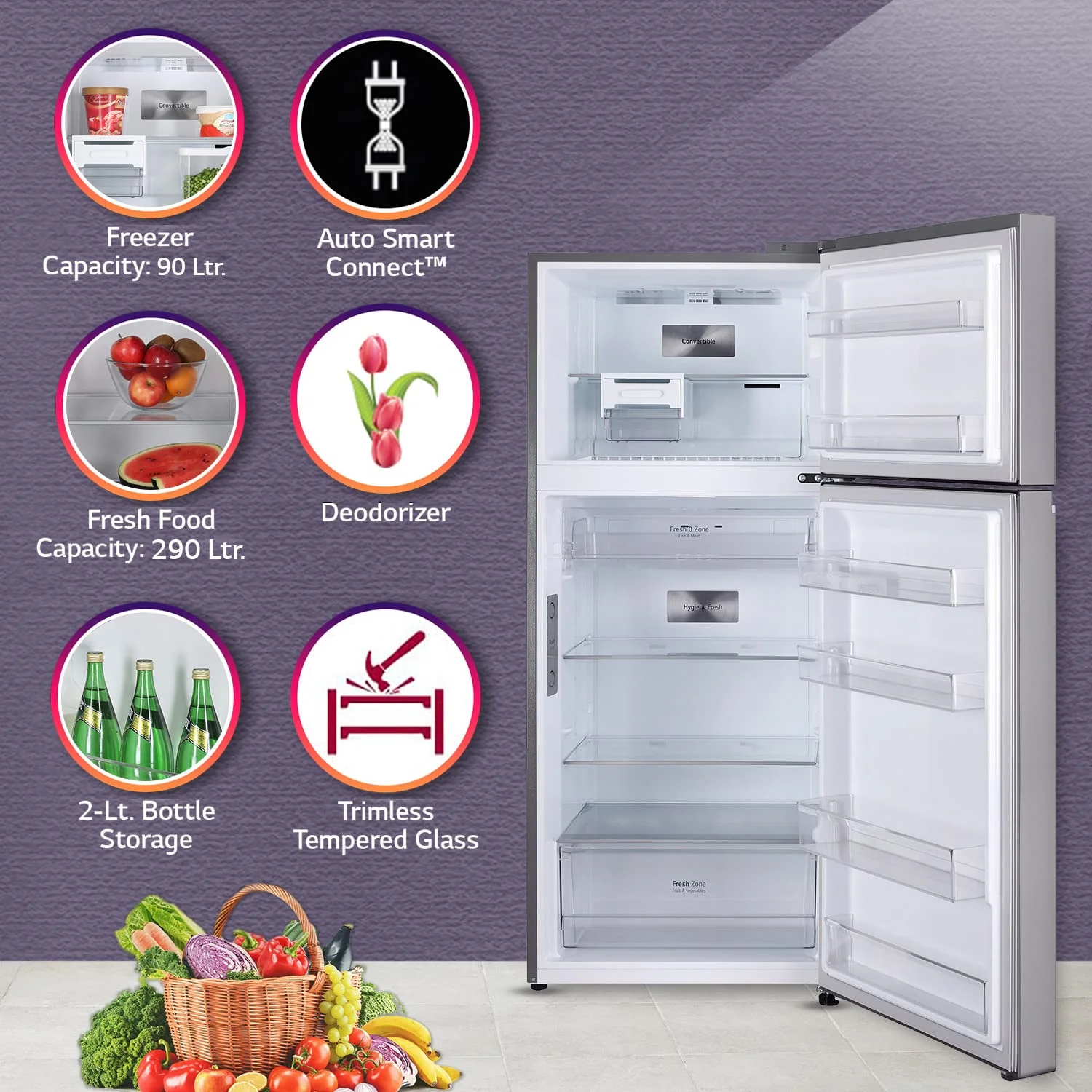 LG 380 L 3 Star Frost-Free Smart Inverter Wi-Fi Double Door Refrigerator Appliance (GL-T412VPZX, Shiny Steel, Convertible &amp; Door Cooling+, Gross Volume- 408 L) - Image 12
