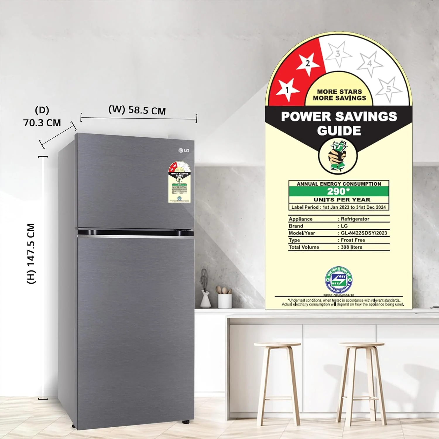 LG 398 L 2 Star Frost-Free Smart Inverter Double Door Refrigerator (, GL-N422SDSY, Dazzle Steel, Express Freeze, Gross Volume â€“ 423 Ltr.), Free 1 Year Extended warranty - Image 15