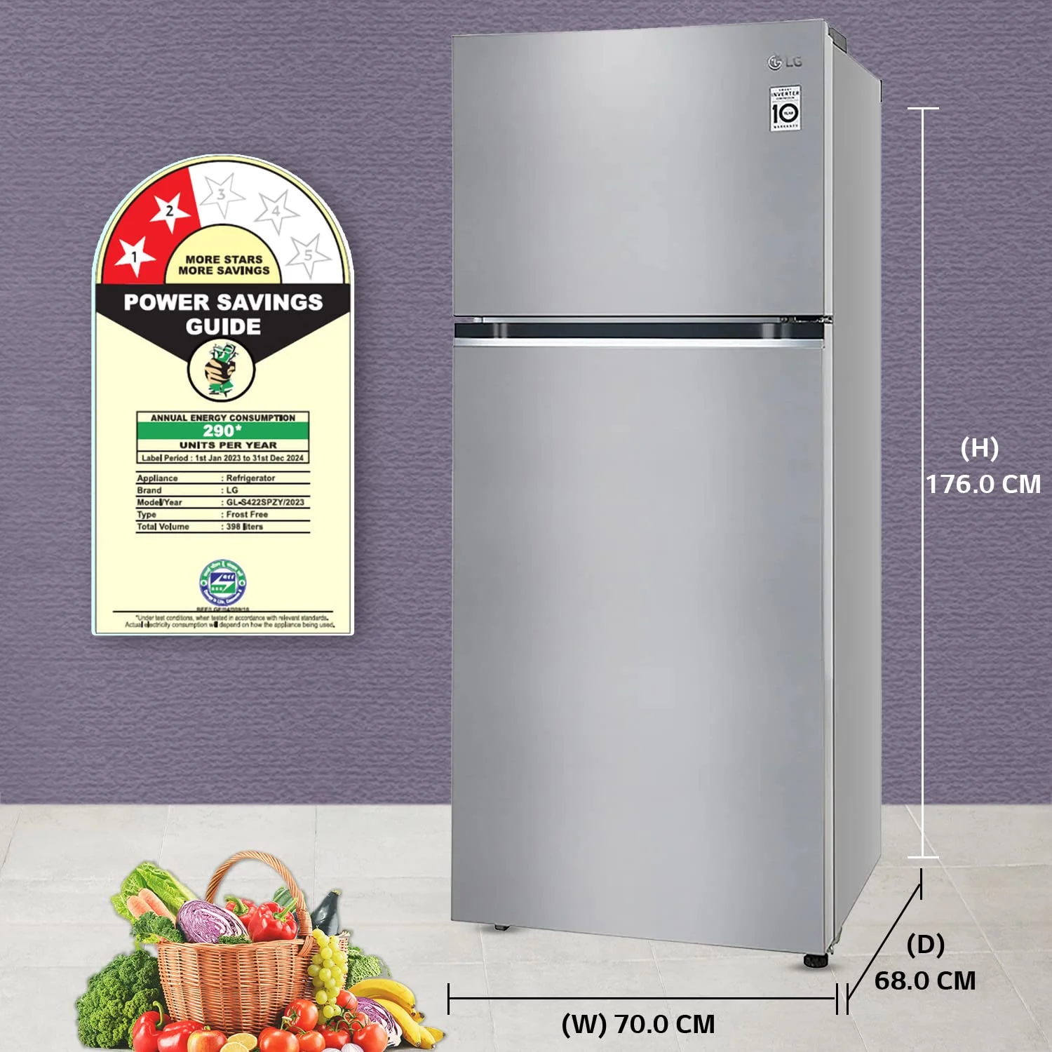 LG 398 L 2 Star Frost-Free Smart Inverter Double Door Refrigerator, GL-S422SPZY, Shiny Steel, Convertible with Express Freezing) - Image 11
