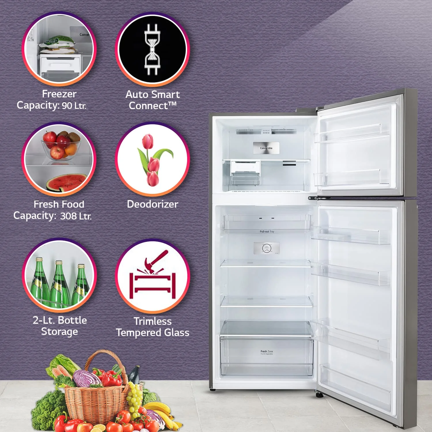LG 398 L 2 Star Frost-Free Smart Inverter Double Door Refrigerator, GL-S422SPZY, Shiny Steel, Convertible with Express Freezing) - Image 12