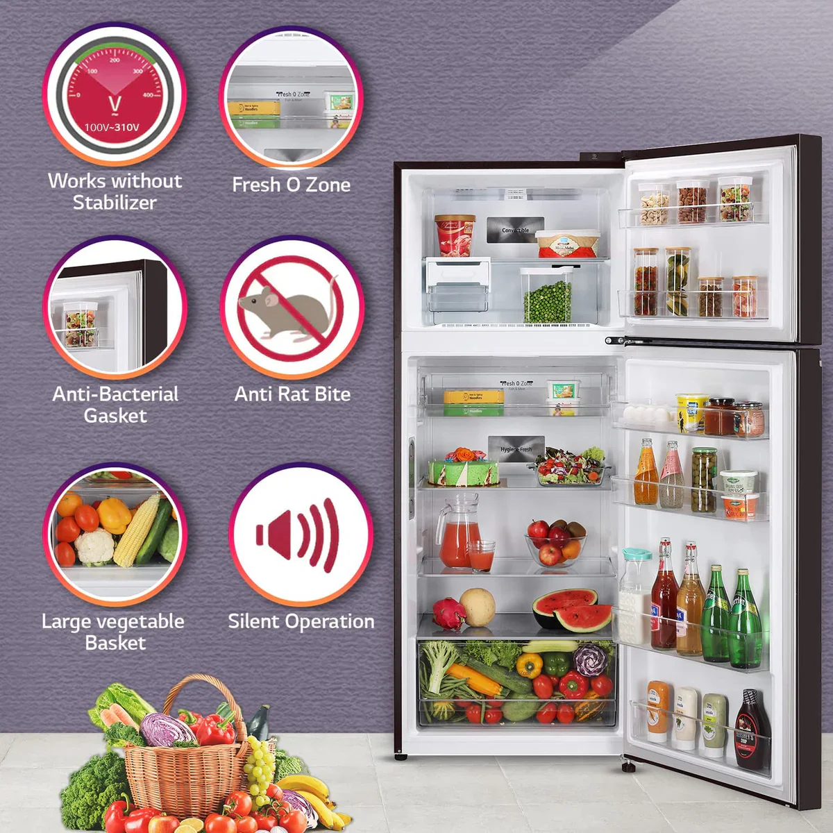 LG 398L Double Door Refrigerator, Convertible, Wi-Fi, Door Cooling™, Ebony Sheen Finish, 3 Star GL-T422VESX - Image 3