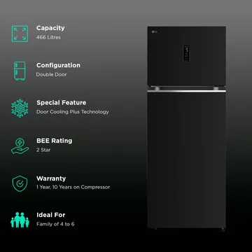 LG 466 Litres 2 Star Frost Free Double Door Smart Wifi Enabled Refrigerator with Multi Air Flow (GL-T492MESY, Ebony Sheen) - Image 4