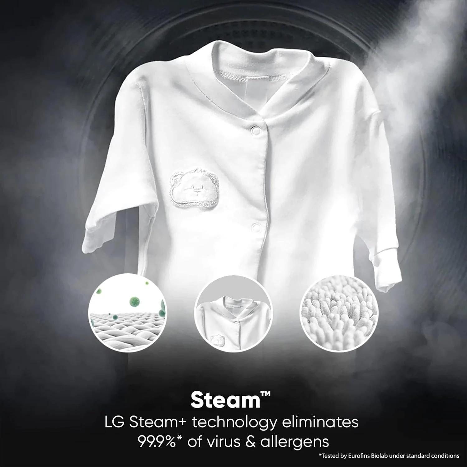LG 6.5 Kg, 5 Star, Direct Drive Technology, Steam Wash, 6 motion DD, Smart Diagnosis, Fully Automatic Front Load Washing Machine (FHM1065SDW, Allergy Care, In-Built Heater, Touch Panel, White) - Image 4
