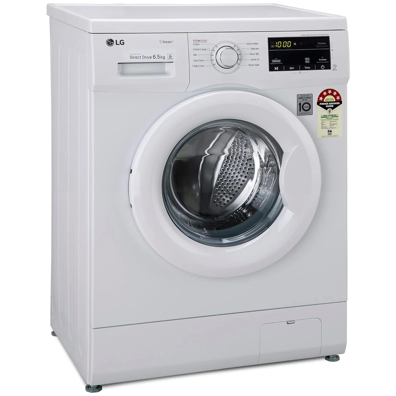 LG 6.5 Kg, 5 Star, Direct Drive Technology, Steam Wash, 6 motion DD, Smart Diagnosis, Fully Automatic Front Load Washing Machine (FHM1065SDW, Allergy Care, In-Built Heater, Touch Panel, White) - Image 6