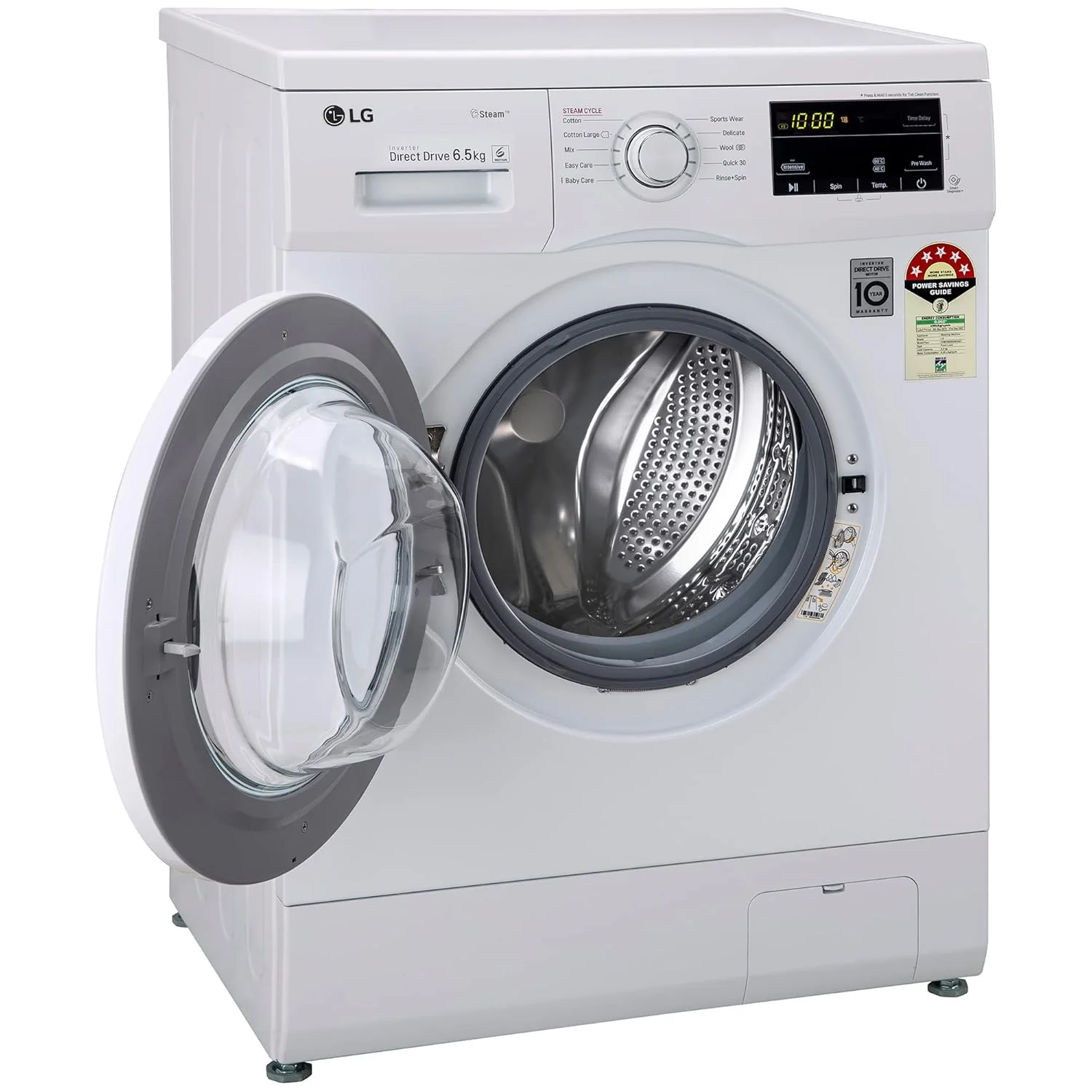 LG 6.5 Kg, 5 Star, Direct Drive Technology, Steam Wash, 6 motion DD, Smart Diagnosis, Fully Automatic Front Load Washing Machine (FHM1065SDW, Allergy Care, In-Built Heater, Touch Panel, White) - Image 9