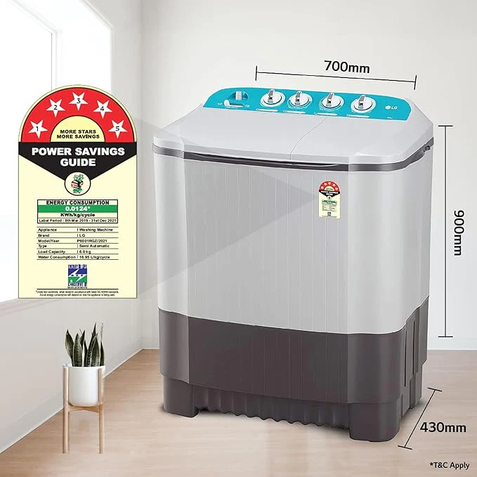 LG 6 Kg 5 Star Anti Rust Semi-Automatic Top Loading Washing Machine (P6001RGZ, Roller Jet Pulsator, Collar Scrubber, Dark Grey) - Image 12