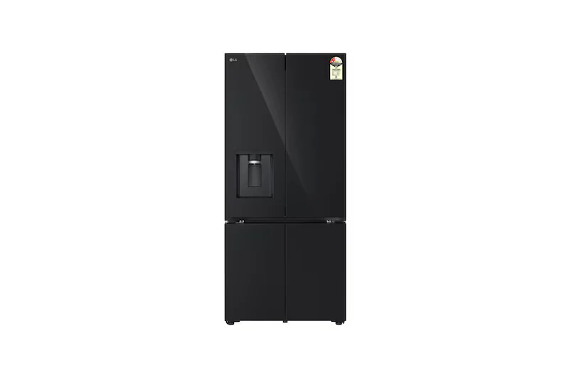 LG 605L French Door Refrigerator, Water Dispenser, Auto Ice Maker, Wi-Fi Convertible, Black Glass Finish, 2 Star GV-F25FFGHB