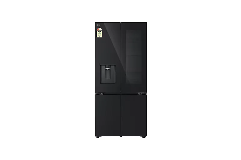 LG 610L French Door Refrigerator, InstaView, Water Dispenser, Wi-Fi Convertible, Black Glass Finish, 2 Star