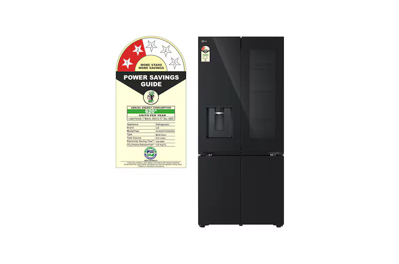 LG 610L French Door Refrigerator, InstaView, Water Dispenser, Wi-Fi Convertible, Black Glass Finish, 2 Star - Image 4