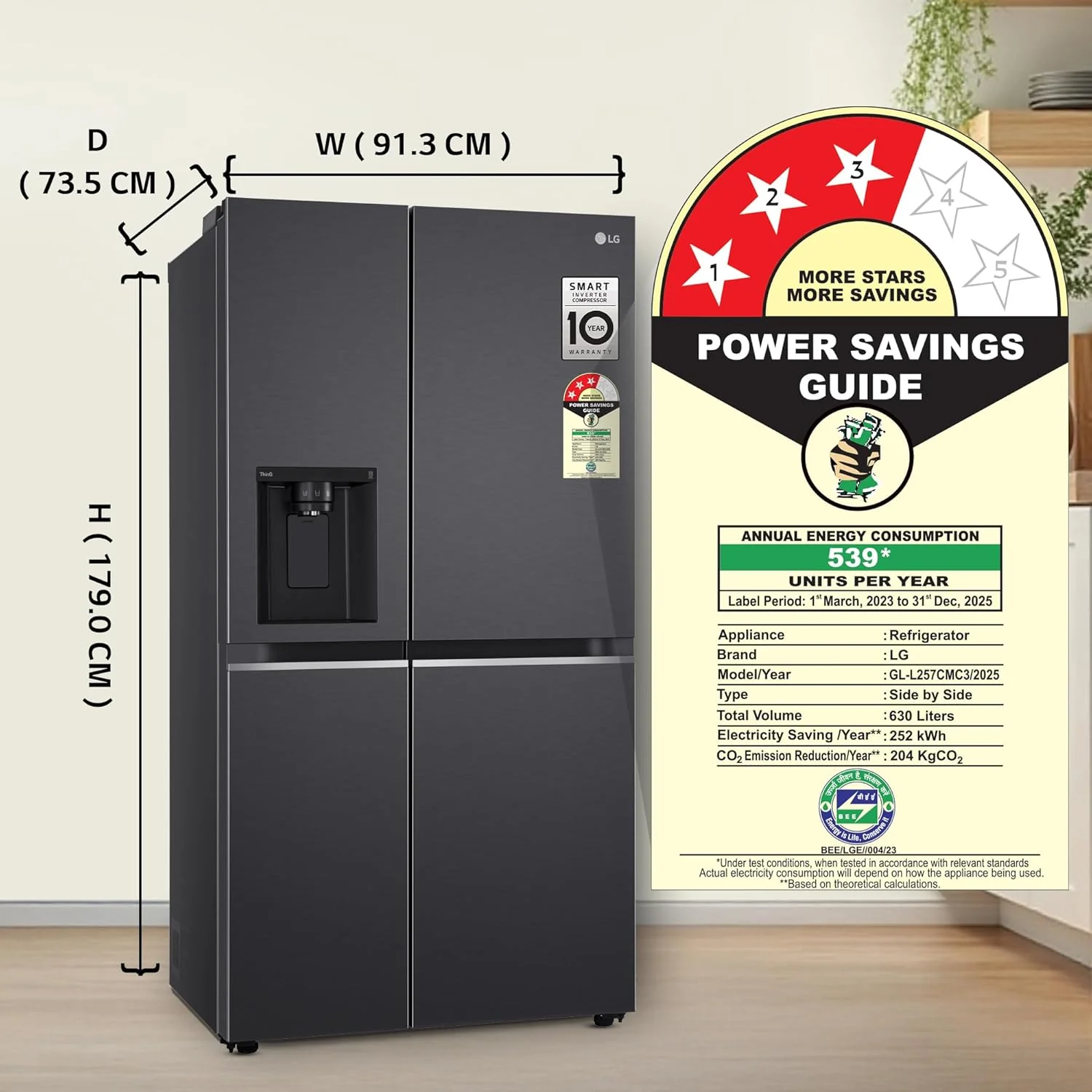 LG 630 L, 3 Star, Frost-Free, Double Door, Door Cooling+, Hygiene Fresh+, Smart Inverter, Wi-Fi Convertible Side By Side Refrigerator with AI ThinQ (GL-L257CMC3, Matt Black, Ice &amp; Water Dispenser) - Image 19