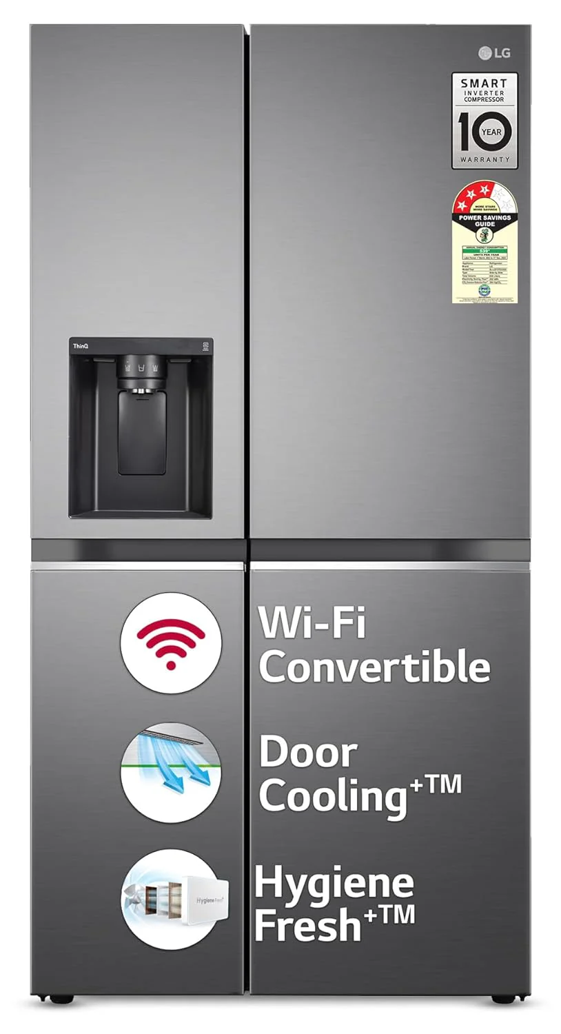 LG 630 L 3 Star Frost Free Smart Inverter Wi-Fi Double Door Side by Side Refrigerator (GL-L257CPZ3, Shiny Steel, Convertible, Door Cooling, Multi Air Flow | With Water &amp; Ice Dispenser)