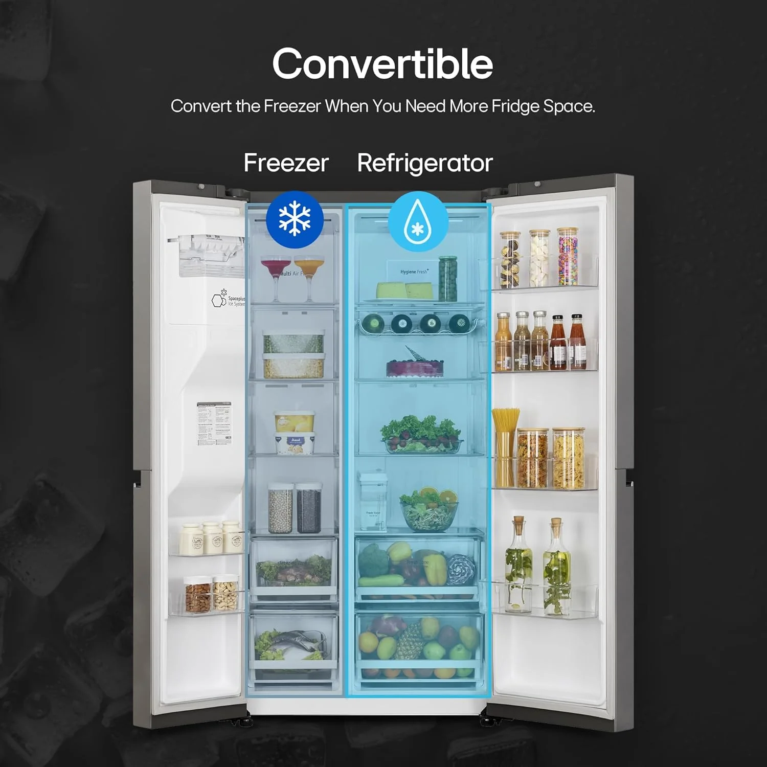 LG 630 L 3 Star Frost Free Smart Inverter Wi-Fi Double Door Side by Side Refrigerator (GL-L257CPZ3, Shiny Steel, Convertible, Door Cooling, Multi Air Flow | With Water &amp; Ice Dispenser) - Image 13