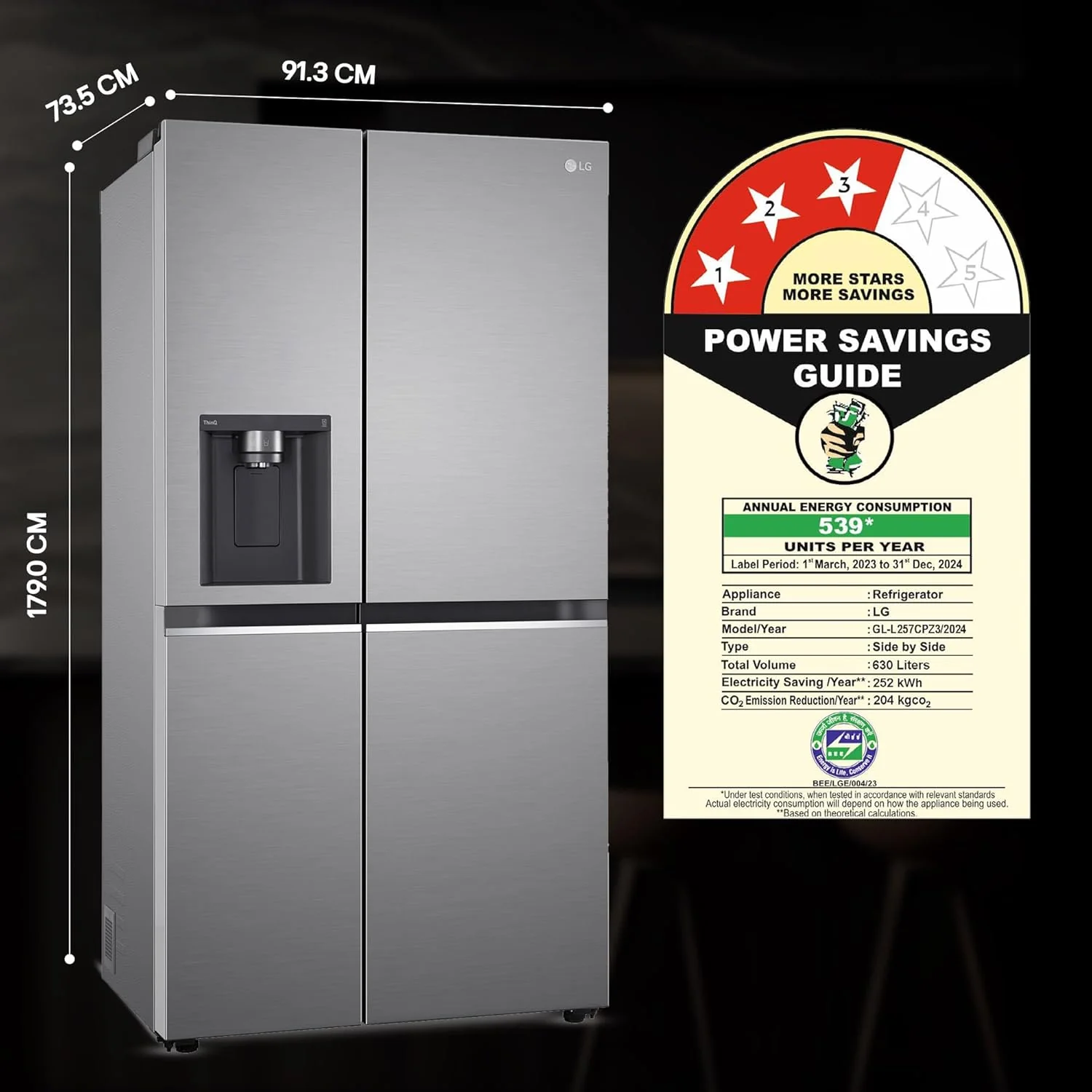 LG 630 L 3 Star Frost Free Smart Inverter Wi-Fi Double Door Side by Side Refrigerator (GL-L257CPZ3, Shiny Steel, Convertible, Door Cooling, Multi Air Flow | With Water &amp; Ice Dispenser) - Image 20