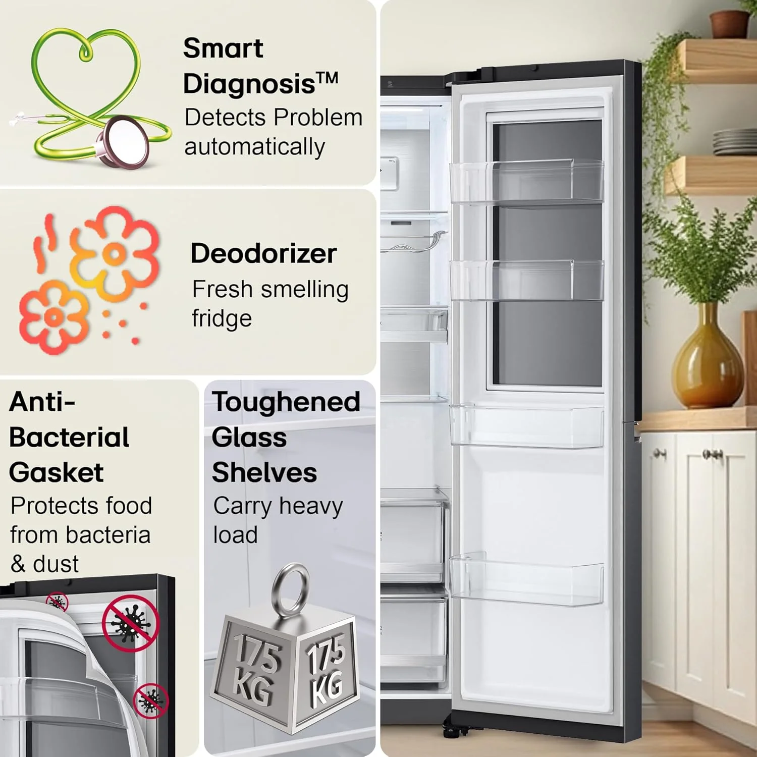 LG 630 L, Frost-Free, Inverter, Wi-Fi Convertible, InstaView Door-In-Door, Side-By-Side Refrigerator with Ice and Water Dispenser (GL-X257AMC3, Matte Black, Door Cooling+ with Hygiene Fresh+) - Image 8