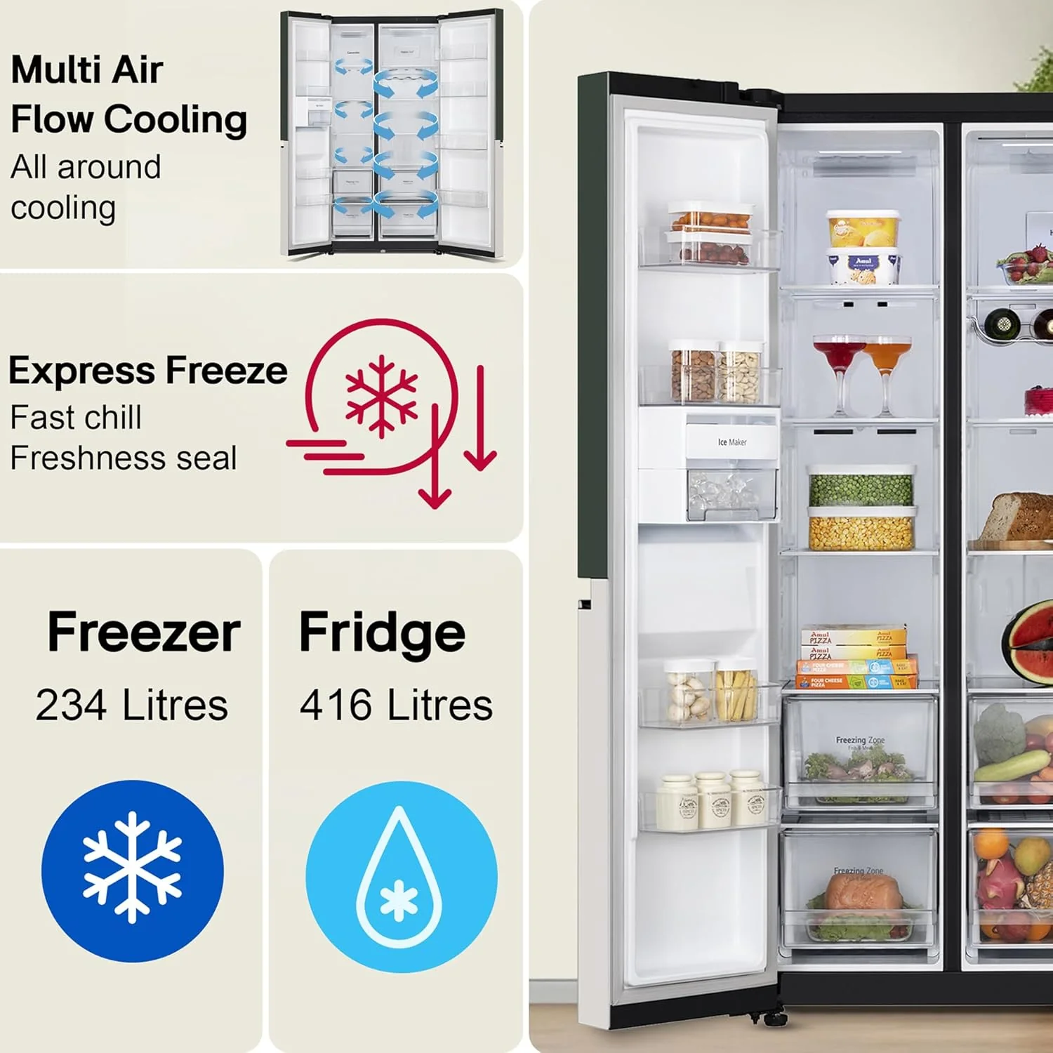 LG 650 L, 3 Star, Frost Free, Double Door, Door Cooling+, Hygiene Fresh+, Smart Inverter Compressor, Wi-Fi Convertible, Side by Side Refrigerator with AI ThinQ (GL-B257EET3, Emerald Tango) - Image 15