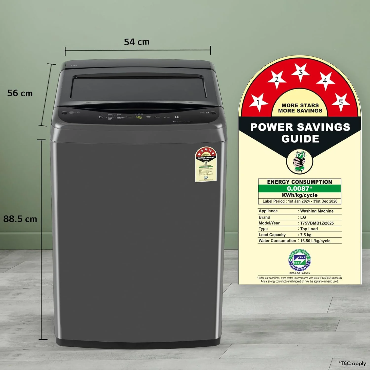 LG 7.5 Kg 5 Star Smart Inverter Technology Fully Automatic Top Load Washing Machine (T75VBMB1Z, Auto Prewash, Turbodrum, Stainless Steel drum, LED Display, Smart Diagnosis, Middle Black) - Image 2