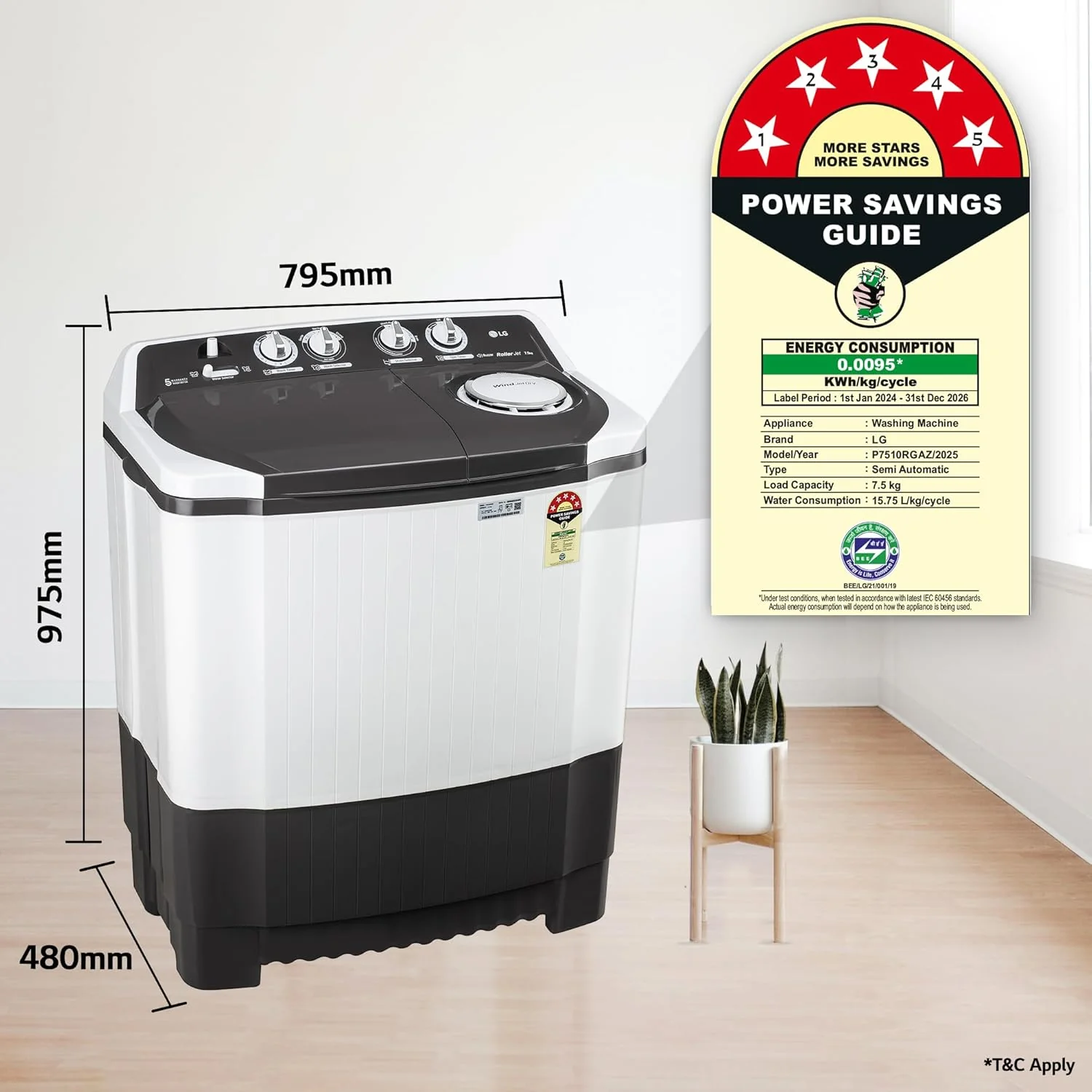 LG 7.5 kg 5 Star Wind jet dry Semi-Automatic Top Load Washing Machine (P7510RGAZ, Dark Gray, Roller Jet Pulsator) - Image 11