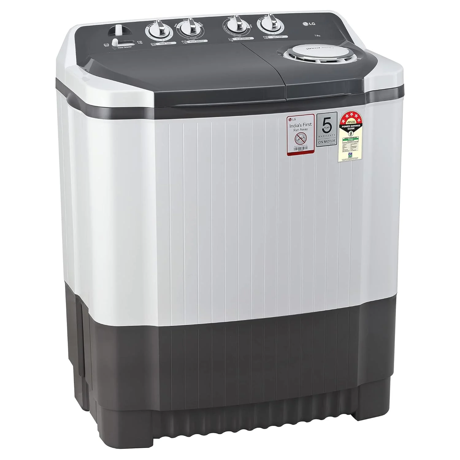 LG 7 Kg 5 Star Wind Jet Dry Semi-Automatic Top Loading Washing Machine (P7020NGAZ, Dark Gray, Rat Away Feature) - Image 11