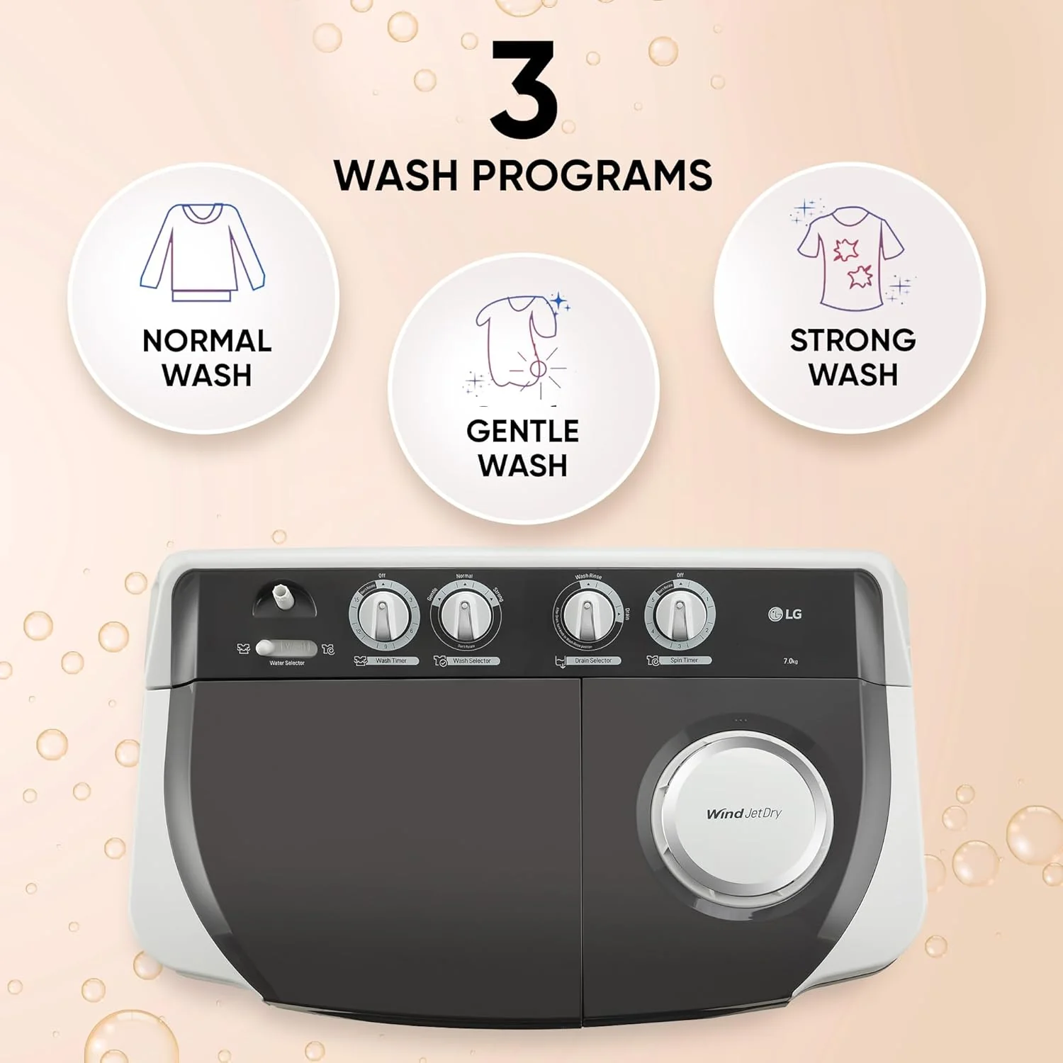 LG 7 Kg 5 Star Wind Jet Dry Semi-Automatic Top Loading Washing Machine (P7020NGAZ, Dark Gray, Rat Away Feature) - Image 4