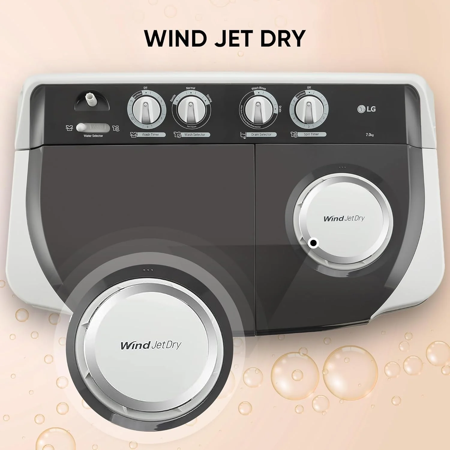 LG 7 Kg 5 Star Wind Jet Dry Semi-Automatic Top Loading Washing Machine (P7020NGAZ, Dark Gray, Rat Away Feature) - Image 6