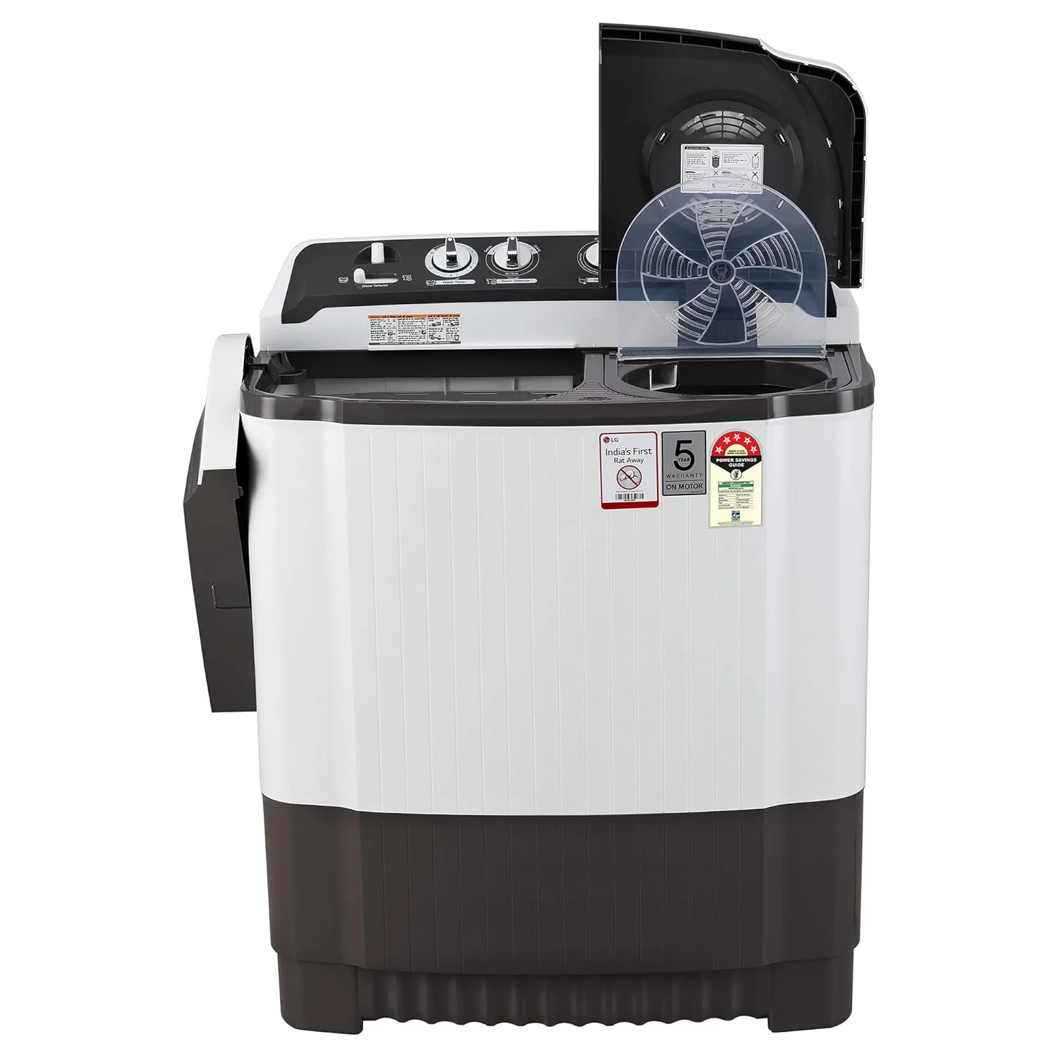 LG 7 Kg 5 Star Wind Jet Dry Semi-Automatic Top Loading Washing Machine (P7020NGAZ, Dark Gray, Rat Away Feature) - Image 9