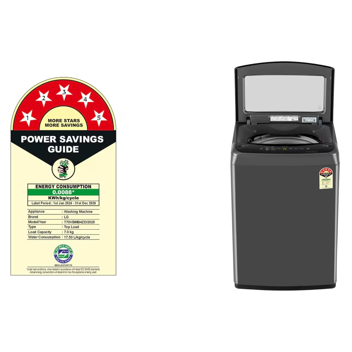LG 7 Kg Top Load Washing Machine, Smart Inverter Motor, Middle Black (T70VBMB4ZD,) - Image 3