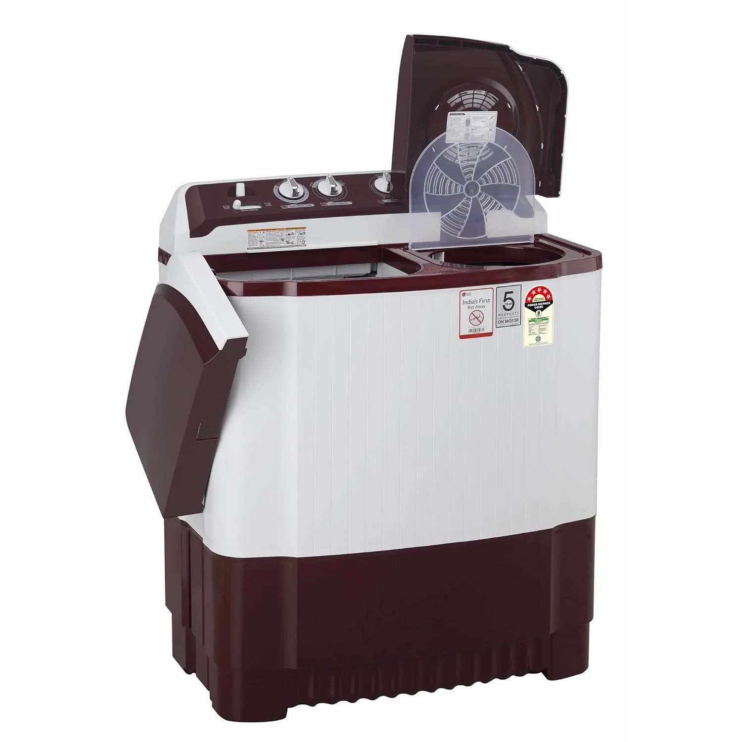 LG 8.5 kg 5 Star Semi-Automatic Top Load Washing Machine (P8530SRAZ, Burgundy, Roller Jet Pulsator) - Image 7