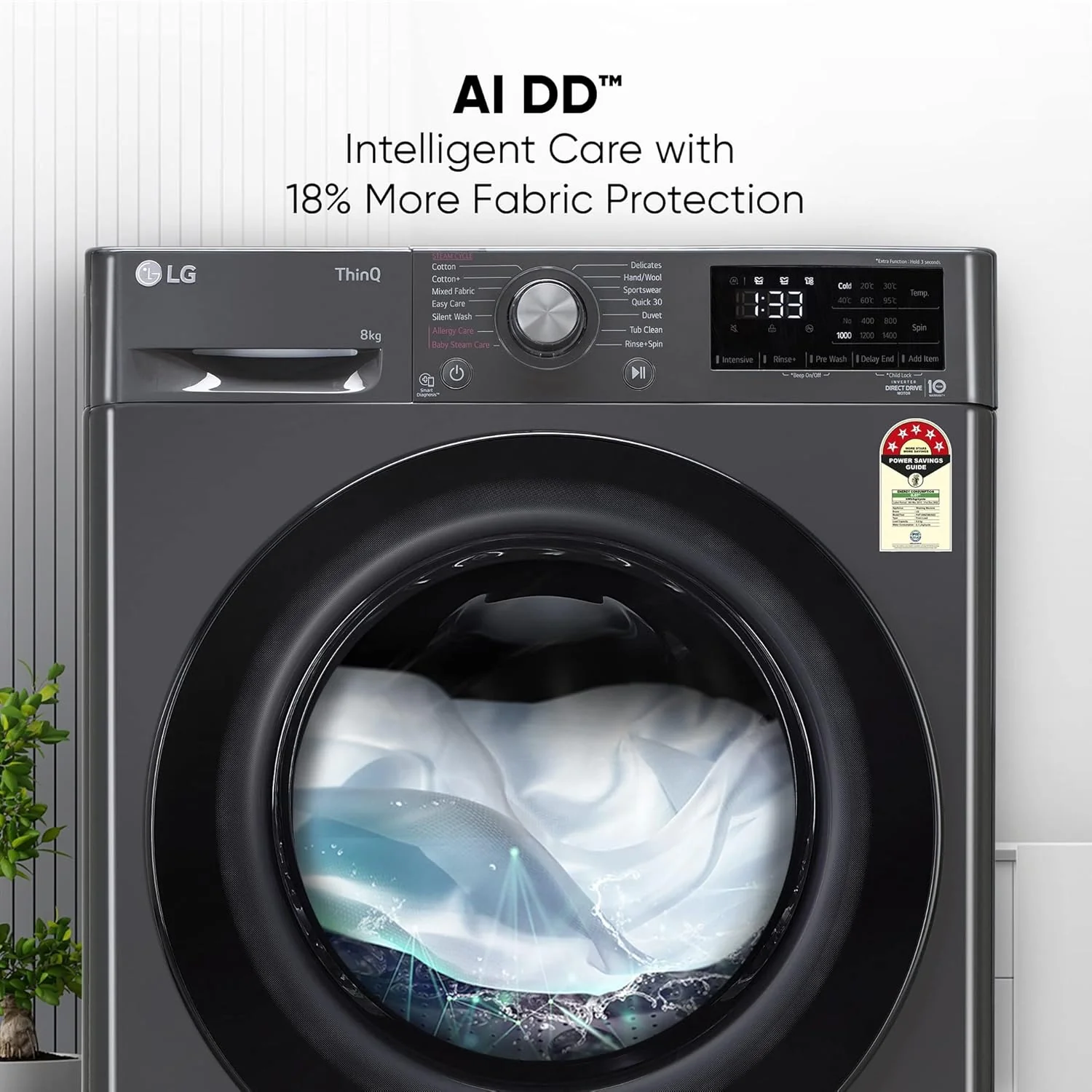 LG 8 Kg 5 Star Inverter Wi-Fi Fully-Automatic Front Loading Washing Machine with Inbuilt heater (FHP1208Z5M, Middle Black, AI DD Technology &amp; Steam for Hygiene) - Image 11