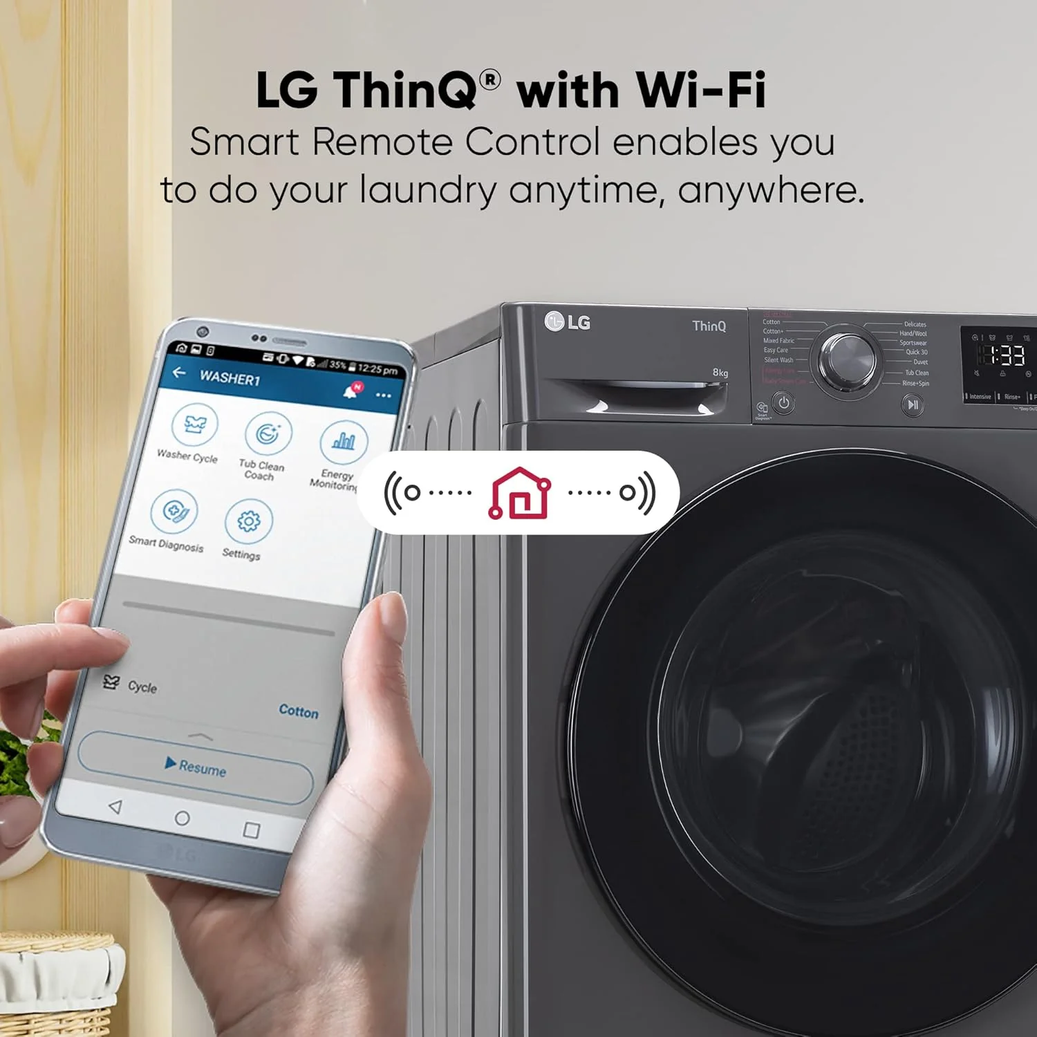 LG 8 Kg 5 Star Inverter Wi-Fi Fully-Automatic Front Loading Washing Machine with Inbuilt heater (FHP1208Z5M, Middle Black, AI DD Technology &amp; Steam for Hygiene) - Image 9