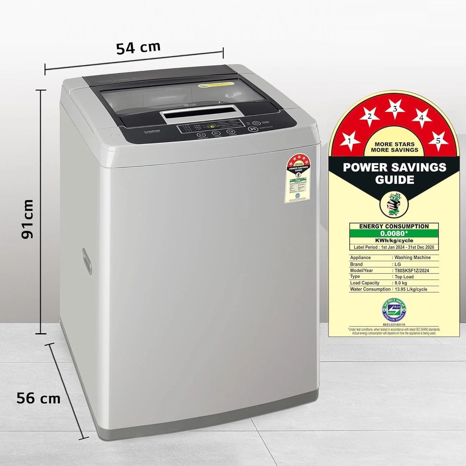 LG 8 Kg 5 Star Smart Inverter Technology TurboDrum Fully Automatic Top Loading Washing Machine (T80SKSF1Z, Smart Diagnosis, Digital Display, Middle Free Silver) - Image 2