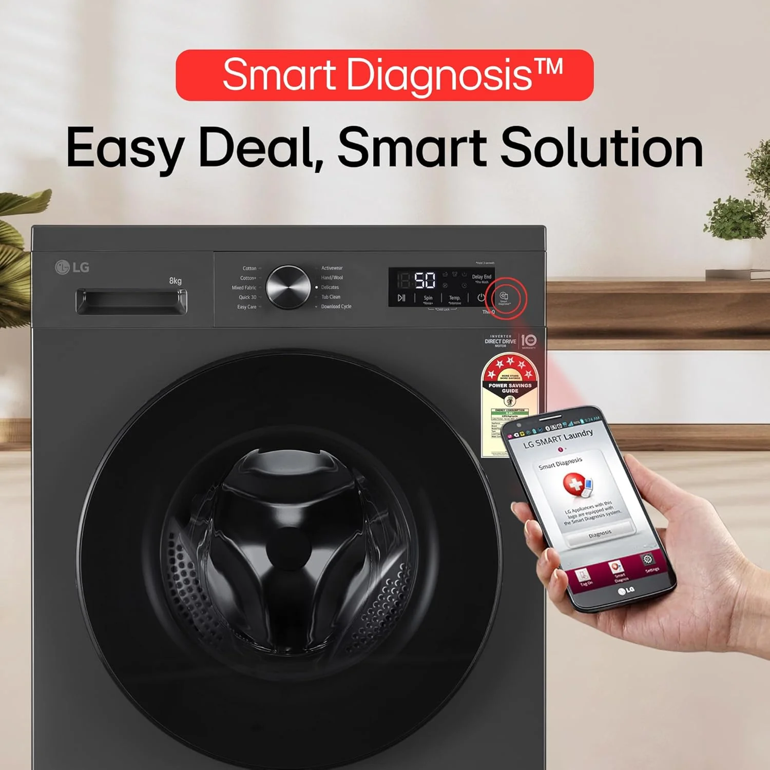 LG 8 Kg, 5 Star, Wi-Fi, Direct Drive Technology, Steam Wash, 6 Motion DD, Fully-Automatic Front Load Washing Machine (FHB1208Z4M, Allergy Care, In-Built Heater, Touch Panel, Middle Black) - Image 10