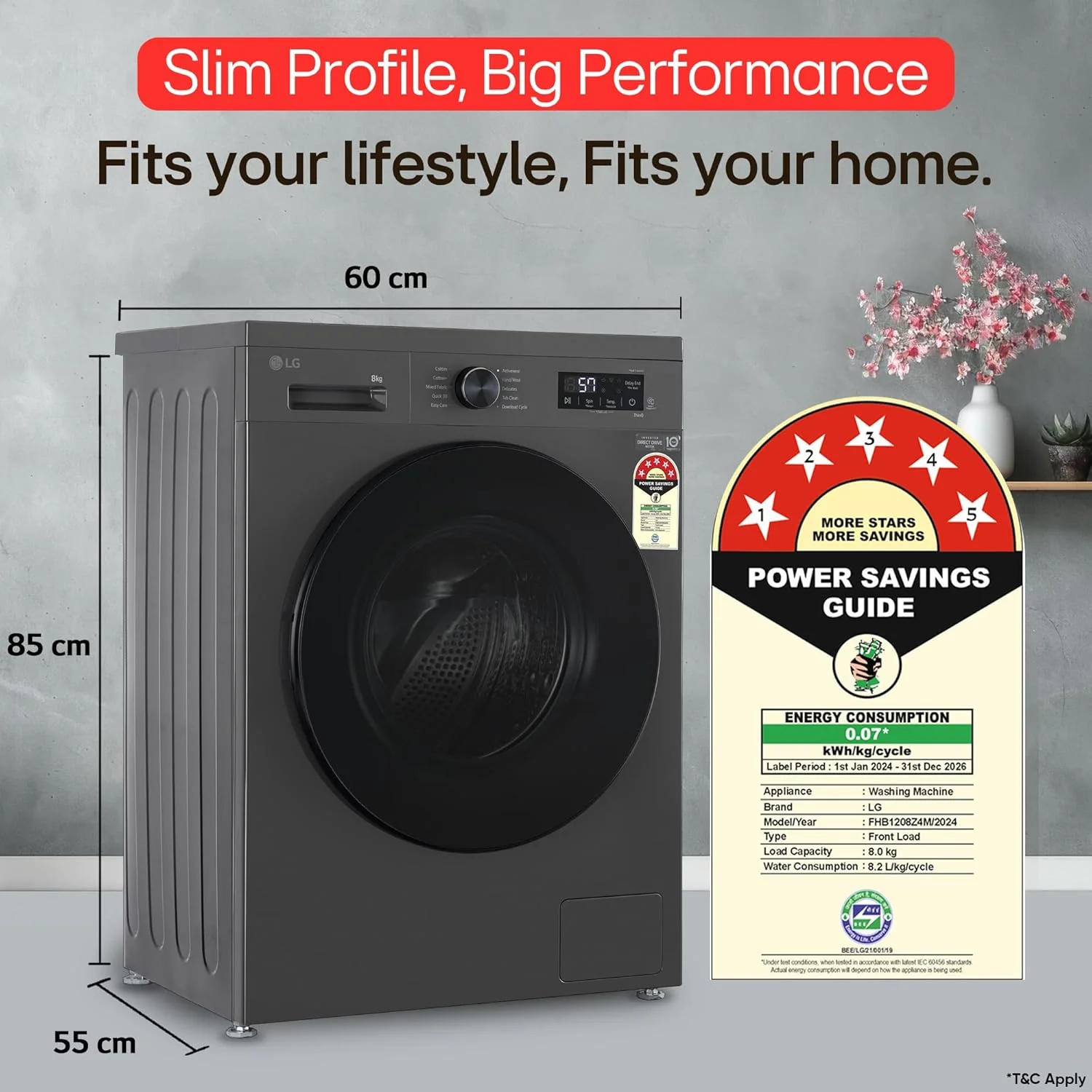 LG 8 Kg, 5 Star, Wi-Fi, Direct Drive Technology, Steam Wash, 6 Motion DD, Fully-Automatic Front Load Washing Machine (FHB1208Z4M, Allergy Care, In-Built Heater, Touch Panel, Middle Black) - Image 2