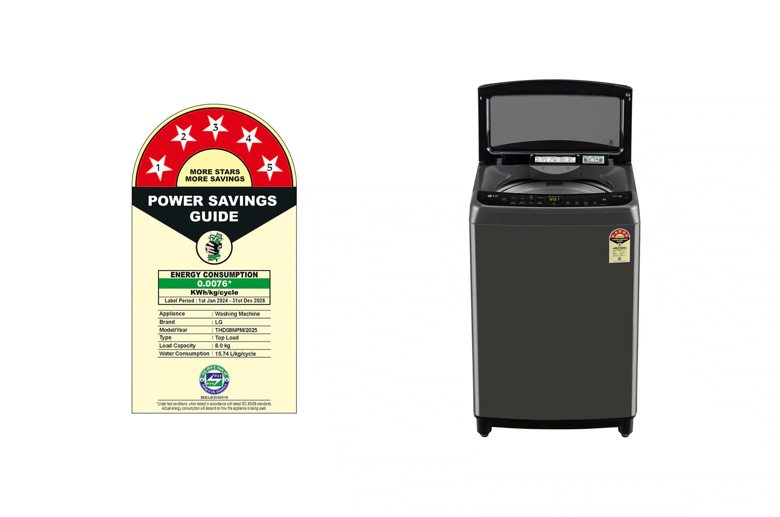LG 8Kg 5 Star Top Load Washing Machine, AI Direct Drive™, Turbodrum, (THD08NPM,Middle Black) - Image 4