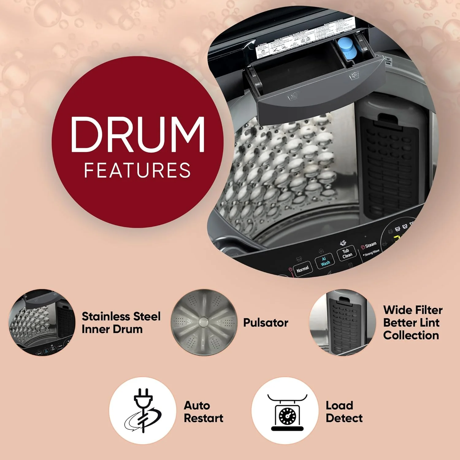 LG 9.0 Kg 5 Star AI Direct Drive Technology, Steam Wash for Allergy Removal Fully Automatic Top Loading Washing Machine (THD09SPM, Middle Black, More Fabric Care &amp; Convenience, In-Built Heater) - Image 4