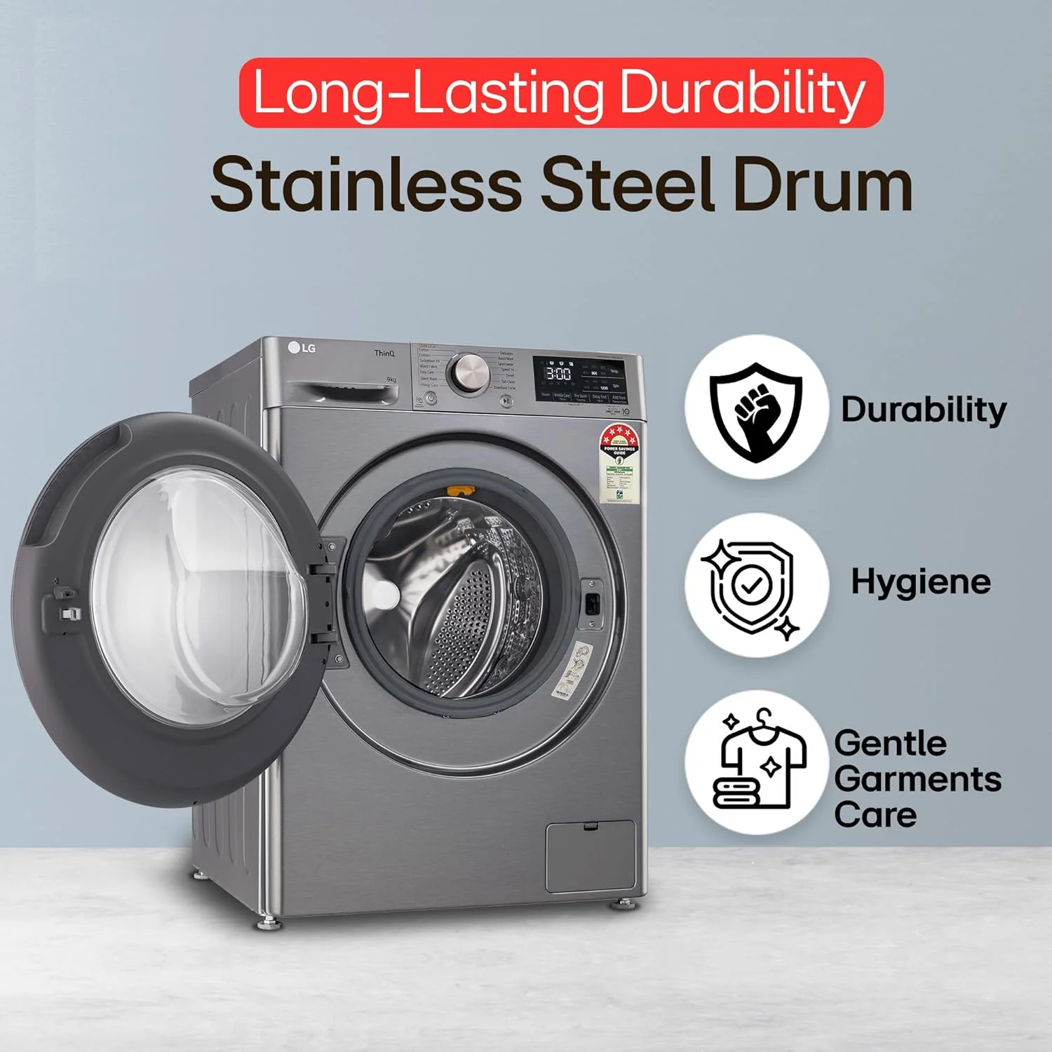 LG 9 Kg, 5 Star, AI Direct Drive Technology, Wi-Fi, Steam+ with Wrinkle Care, Fully Automatic Front-Loading Washing Machine (FHP1209Z7P, Intelligent &amp; Convenient Fabric Care, Allergy Care, Platinum) - Image 14