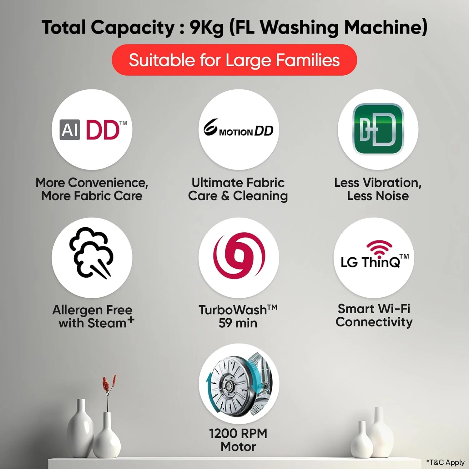 LG 9 Kg, 5 Star, AI Direct Drive Technology, Wi-Fi, Steam+ with Wrinkle Care, Fully Automatic Front-Loading Washing Machine (FHP1209Z7P, Intelligent &amp; Convenient Fabric Care, Allergy Care, Platinum) - Image 15