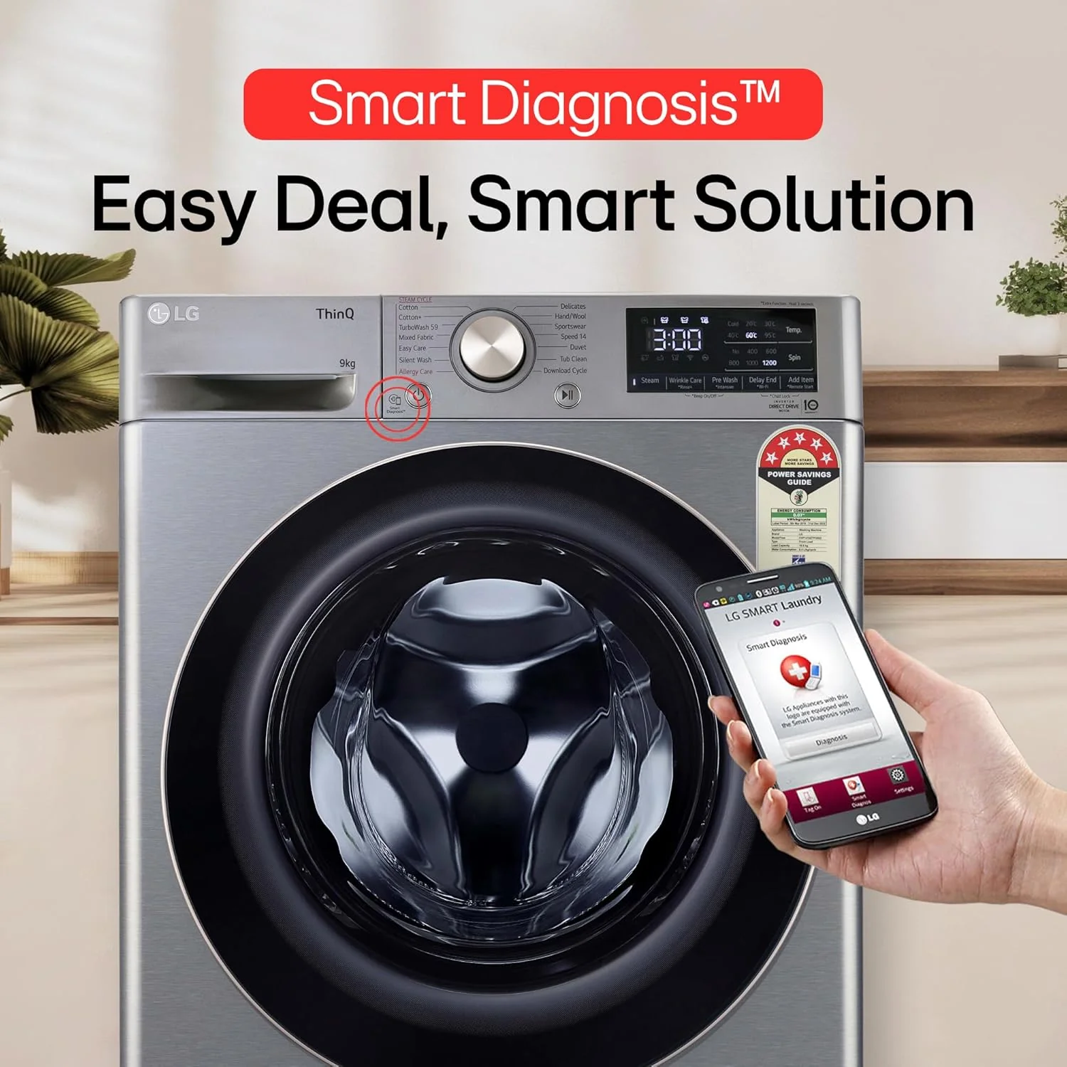 LG 9 Kg, 5 Star, AI Direct Drive Technology, Wi-Fi, Steam+ with Wrinkle Care, Fully Automatic Front-Loading Washing Machine (FHP1209Z7P, Intelligent &amp; Convenient Fabric Care, Allergy Care, Platinum) - Image 4