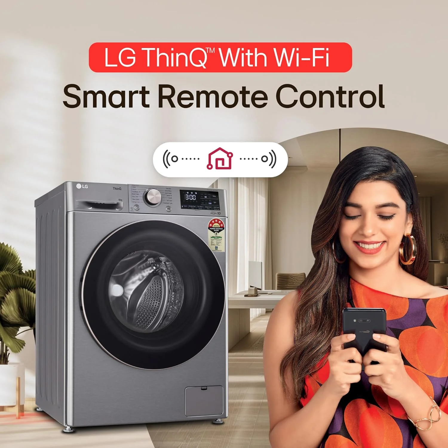 LG 9 Kg, 5 Star, AI Direct Drive Technology, Wi-Fi, Steam+ with Wrinkle Care, Fully Automatic Front-Loading Washing Machine (FHP1209Z7P, Intelligent &amp; Convenient Fabric Care, Allergy Care, Platinum) - Image 7