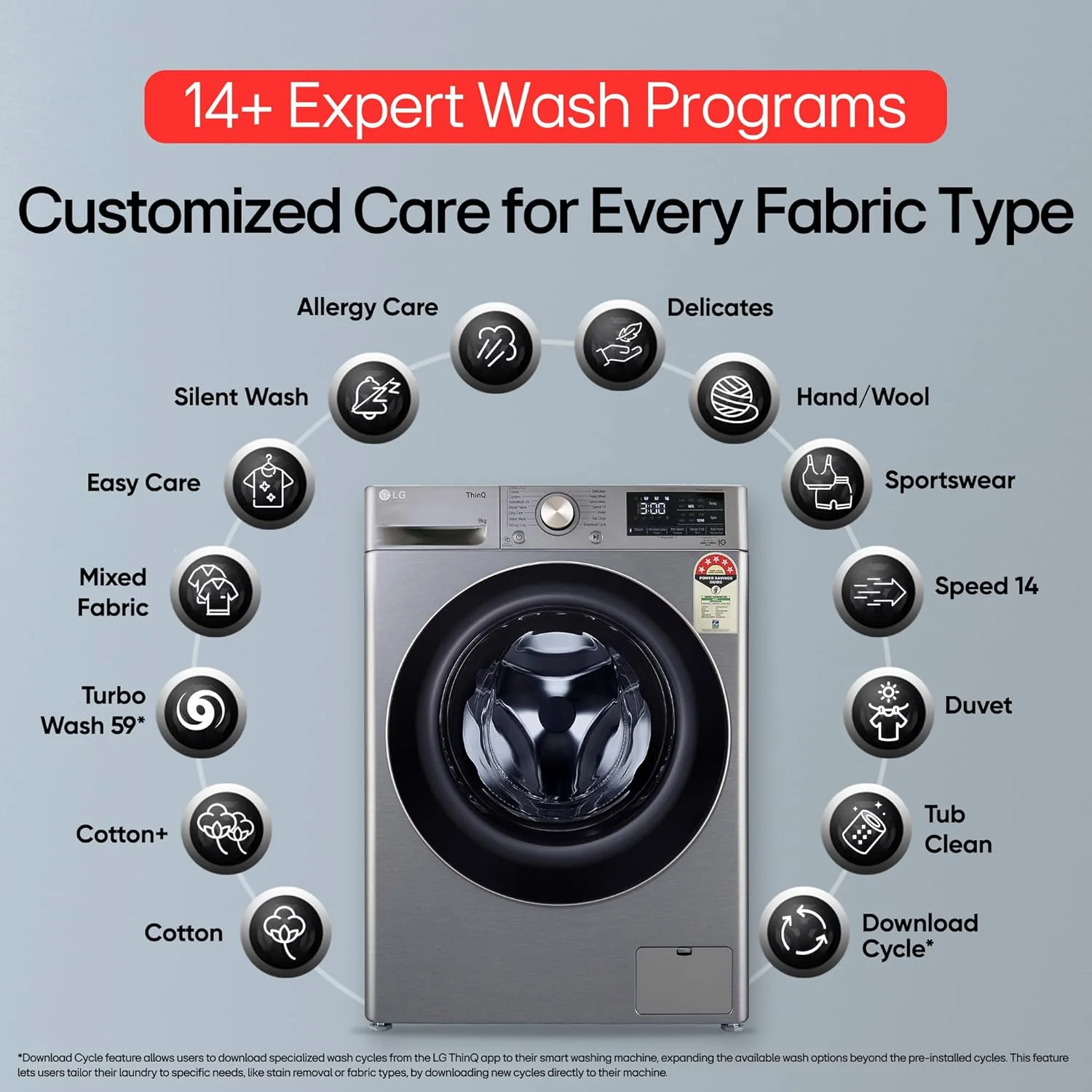 LG 9 Kg, 5 Star, AI Direct Drive Technology, Wi-Fi, Steam+ with Wrinkle Care, Fully Automatic Front-Loading Washing Machine (FHP1209Z7P, Intelligent &amp; Convenient Fabric Care, Allergy Care, Platinum) - Image 9