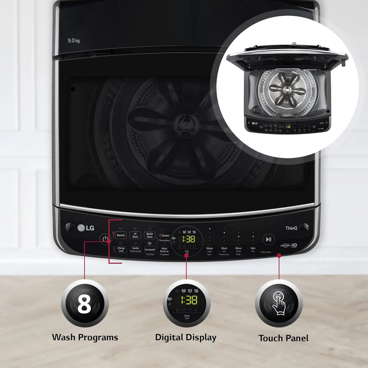 LG 9 Kg 5 Star Inverter Wi-Fi Fully-Automatic Top Loading Washing Machine Appliance (THD09NWM, Middle Black, AIDD Technology &amp; TurboWash) - Image 10