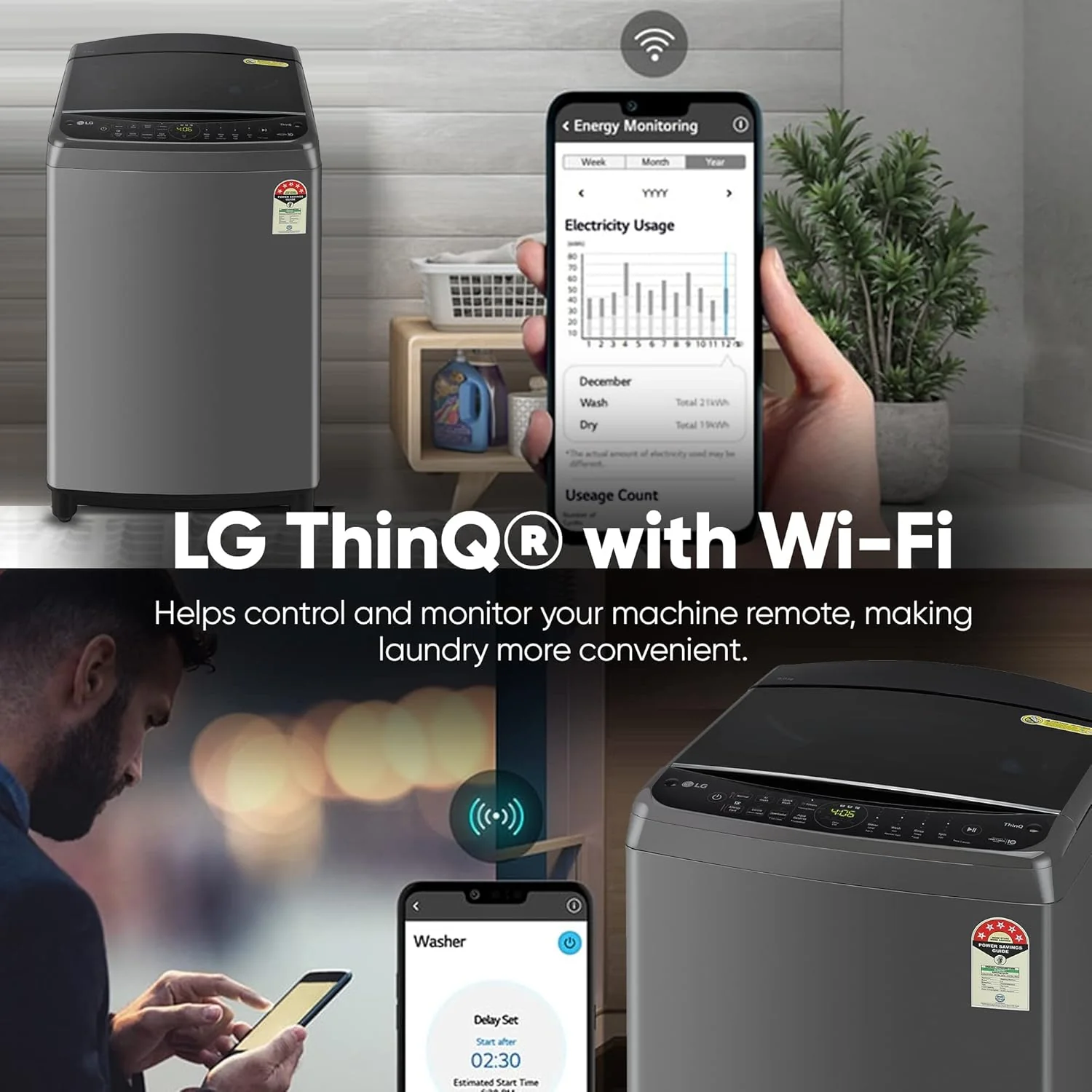 LG 9 Kg 5 Star Inverter Wi-Fi Fully-Automatic Top Loading Washing Machine Appliance (THD09NWM, Middle Black, AIDD Technology &amp; TurboWash) - Image 11