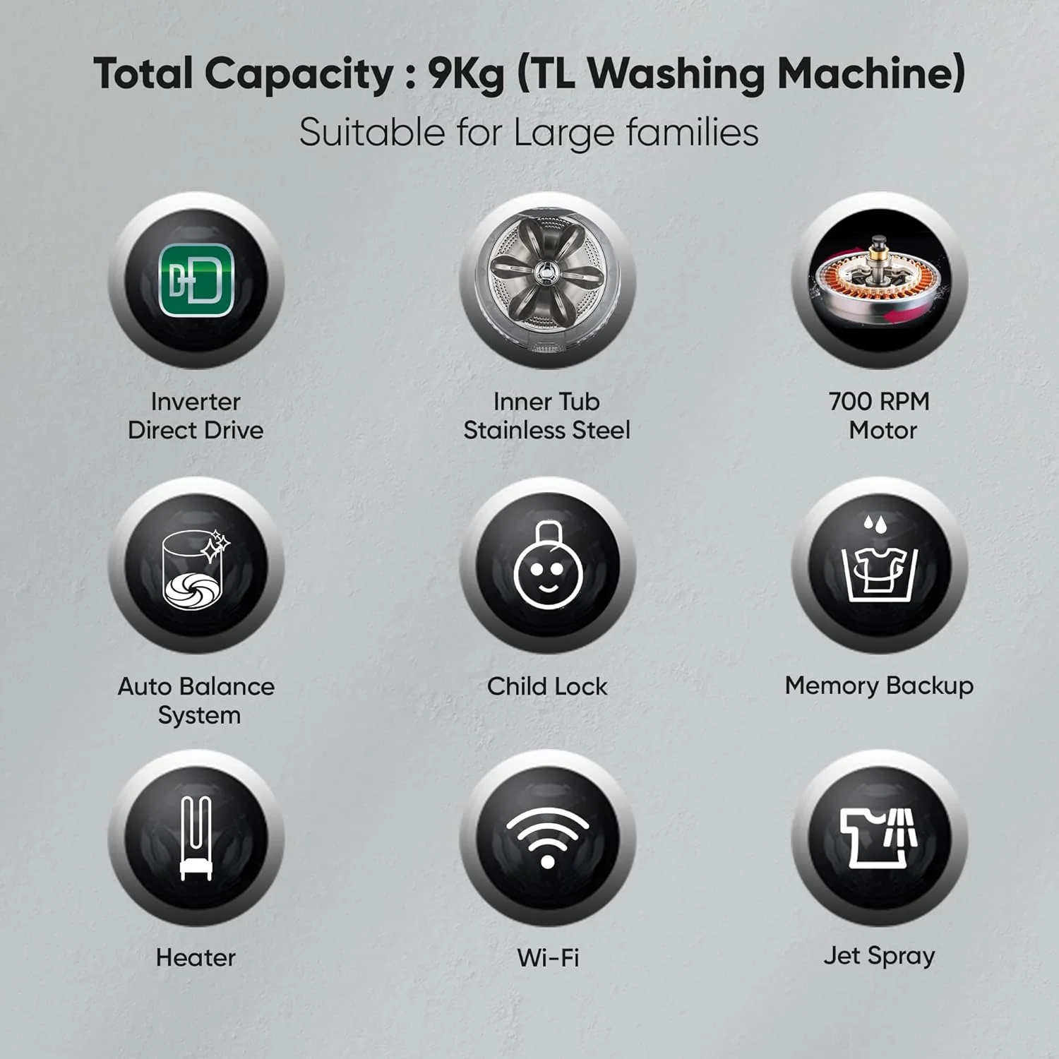LG 9 Kg 5 Star Inverter Wi-Fi Fully-Automatic Top Loading Washing Machine Appliance (THD09NWM, Middle Black, AIDD Technology &amp; TurboWash) - Image 12