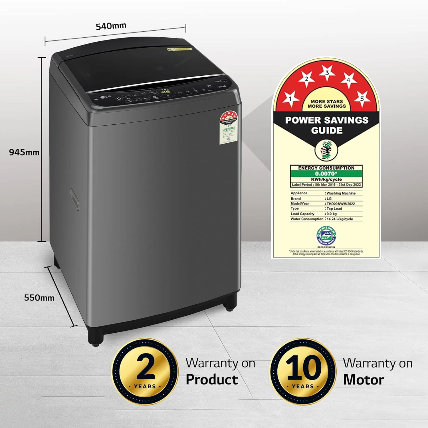 LG 9 Kg 5 Star Inverter Wi-Fi Fully-Automatic Top Loading Washing Machine Appliance (THD09NWM, Middle Black, AIDD Technology &amp; TurboWash) - Image 13